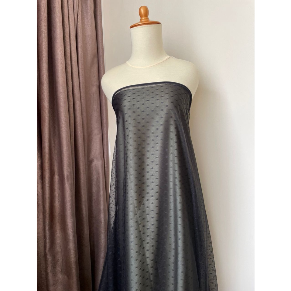 Bahan Kain Tile Tille Tule Tulle Dot Dotty Warna Hitam Black