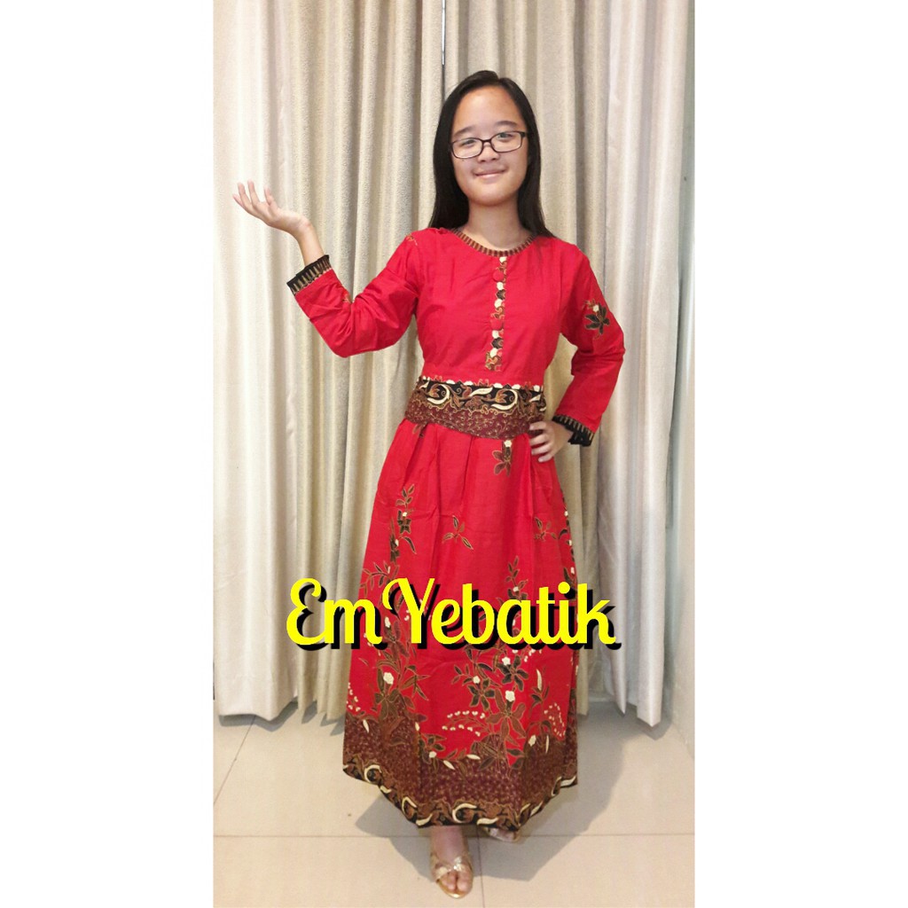 Limited GAMIS/ DRESS MUSLIM BATIK TANGGUNG ANAK PEREMPUAN 9-11TH KERANG MERAH Murah