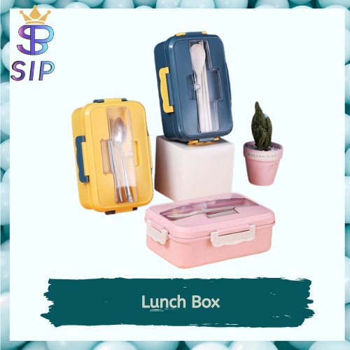 Lunch Box Kotak Bekal Makan Siang Bahan Jerami Pegangan melengkung + Sendok Dan Sumpit