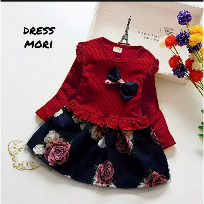 3 UKURAN S M L PAKAIAN ANAK PEREMPUAN DRESS MORI KID BABYTERRY FEHM