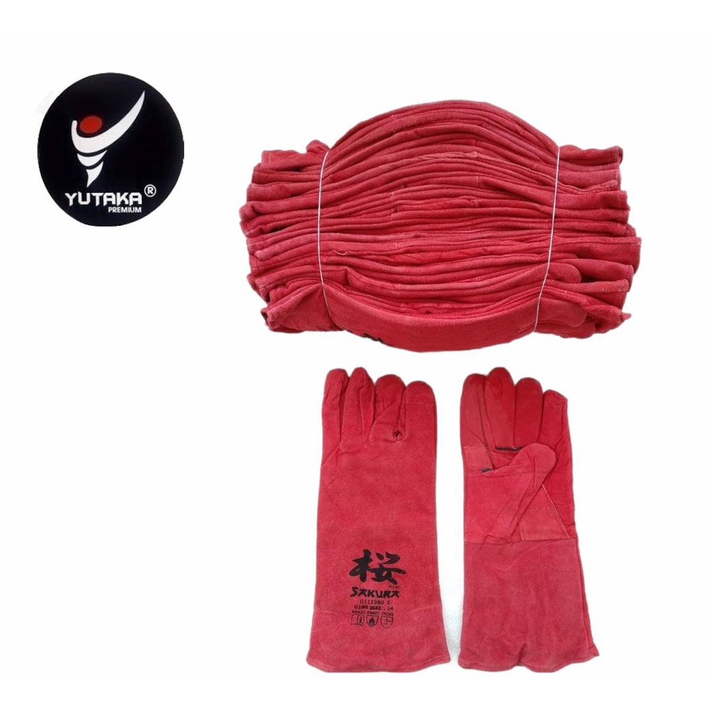 SARUNG TANGAN LAS SAKURA 14 INCH merah isi 1 lusin/MURAH SARUNG TANGAN LAS SAKURA 14 INCH merah isi 1 lusin