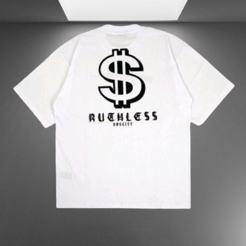 KAOS AKM DOLLAR DISTRO RUTHLESS SOECITY WHITE / ORIGINAL BAJU DISTRO