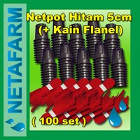 Netpot 5cm Hitam + Flanel Sumbu Hidroponik ( Set 100pcs )