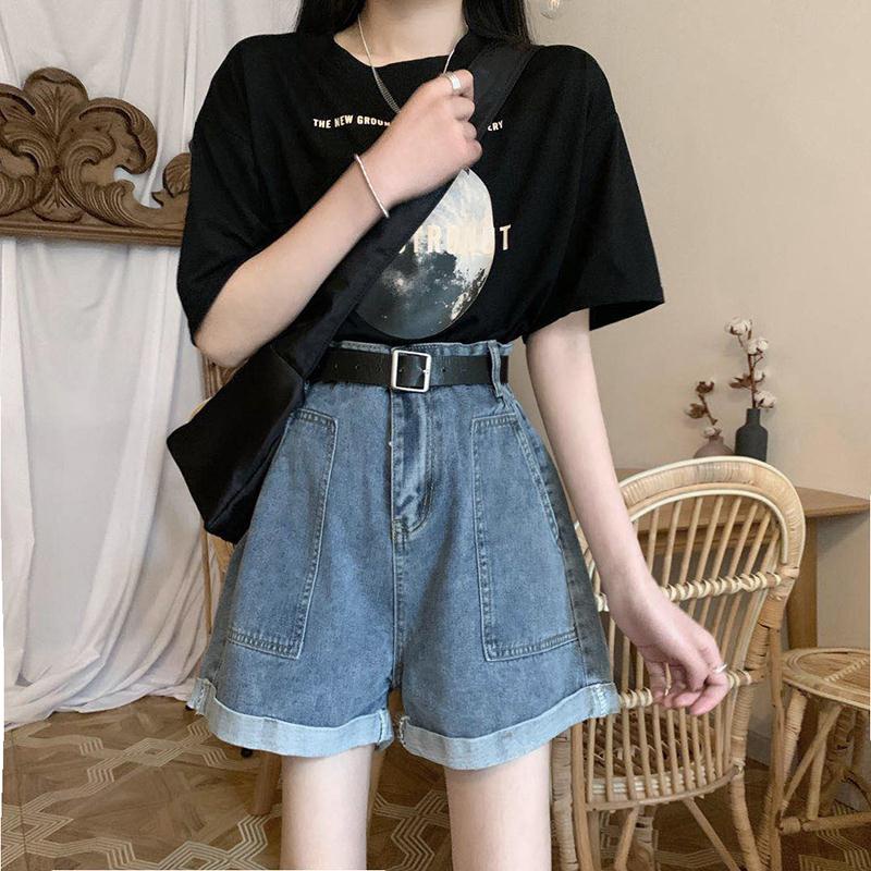 Celana Pendek Denim Pinggang Tinggi Wanita / Celana Pendek Hot pants Jeans Standar