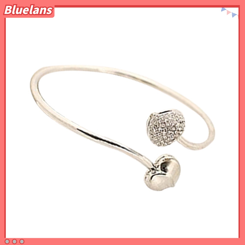 Bluelans Gelang Bangle Open Adjustable Desain Hati Hias Berlian Imitasi Untuk Wanita