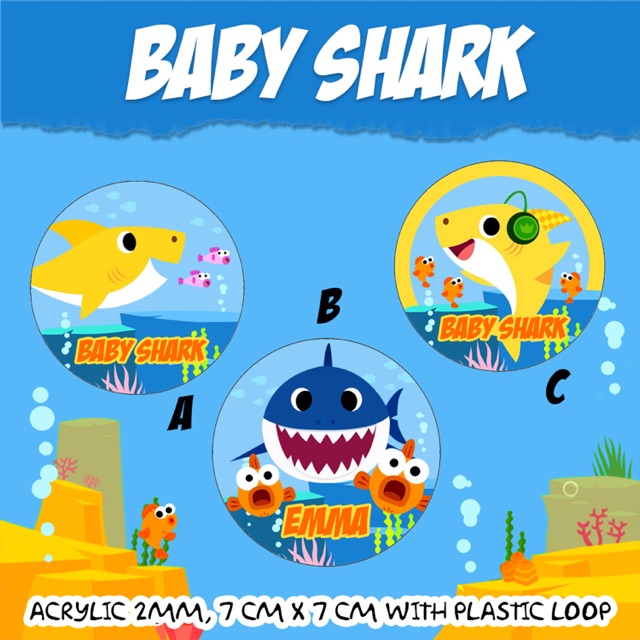 Bagtag Gantungan Tas Luggage Tag Name Anak baby shark bahan akrilik BACK TO SCHOOL