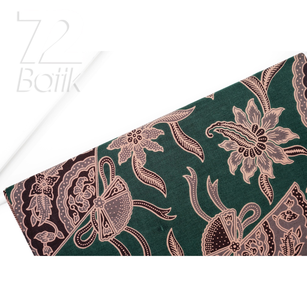 KAIN BATIK PREMIUM Bahan Katun Motif Kembang Kipas Warna Hijau 722547 Cap 72 Jarik Jarit Samping Kebat Panjang Batik Katun Modern Premium Bahan Seragam Batik Pernikahan Kantor Keluarga Murah Kamen Jadi Batik Bali Lembaran