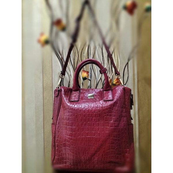 TAS RANSEL MERAH SISLEY KULIT CROCO PRELOVED