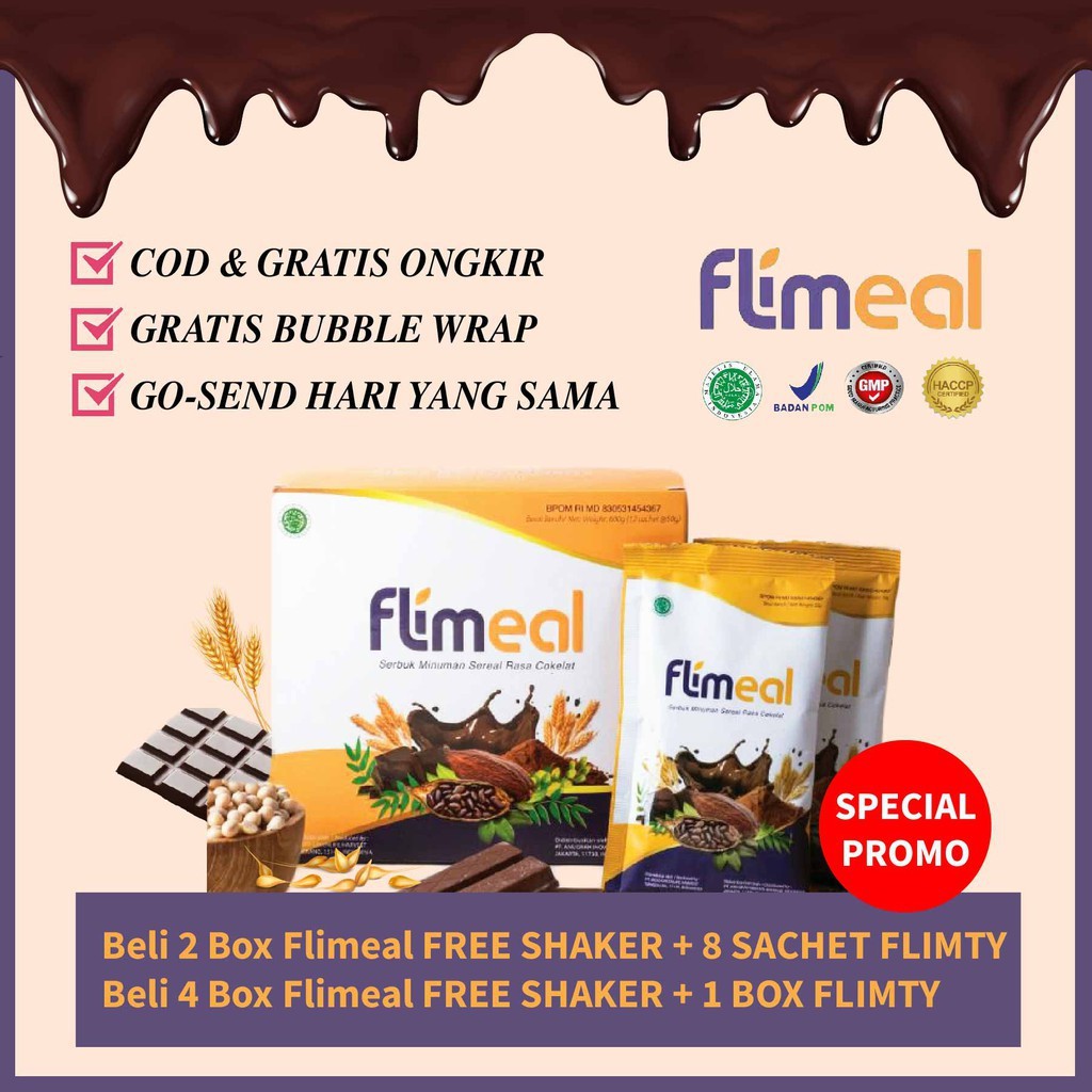 

Paket 4 box Flimeal + free 2 shaker