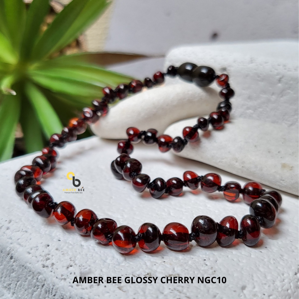 AMBERBEE Kalung Amber Baby dan Anak TK/SD Anti Sakit Gigi Premium Glossy Black Cherry NGCY10