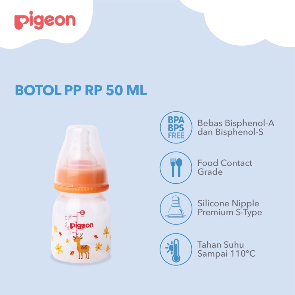 Pigeon Botol Susu Peristaltic Nipple Round Nursing Bottle PP RP Slim Neck Deer Kijang 50ml