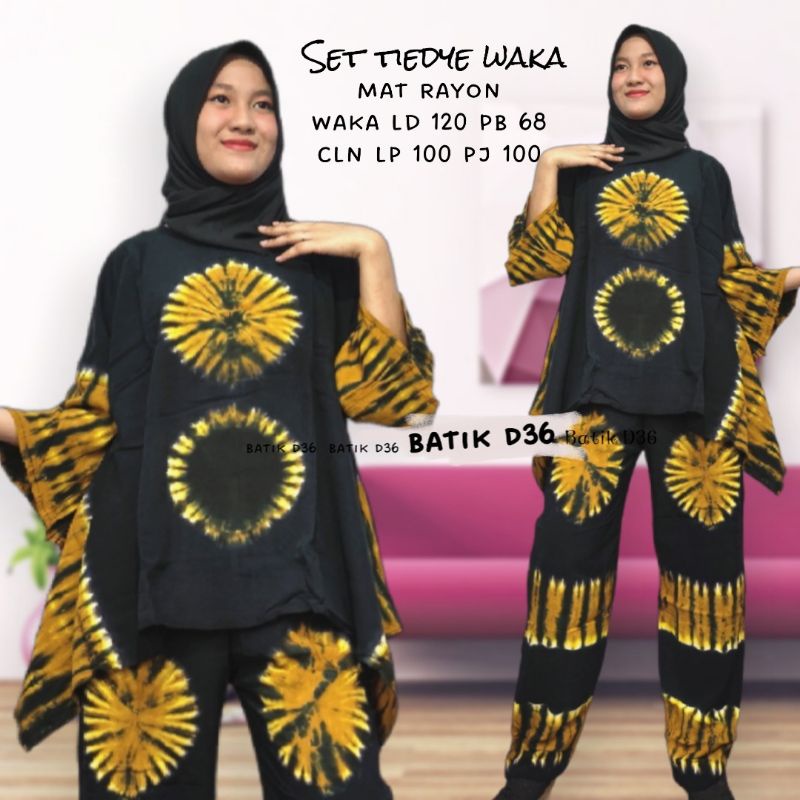 setelan celana wanita  rayon murah waka tiedye etnik trdisional handmade hitam obral.