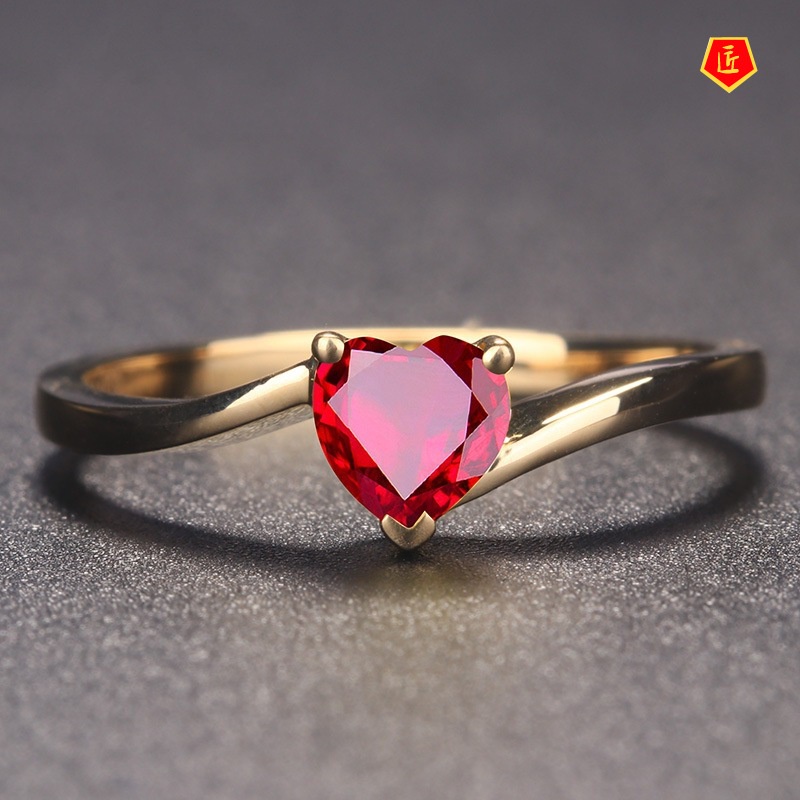 [Ready Stock]Simple Personality Red Diamond Heart-Shaped Ring for Women