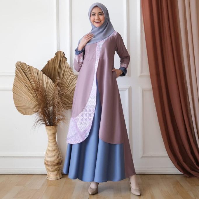 Gamis Dress Etnik Bahan Toyobo Halus kombi Batik Etnik
