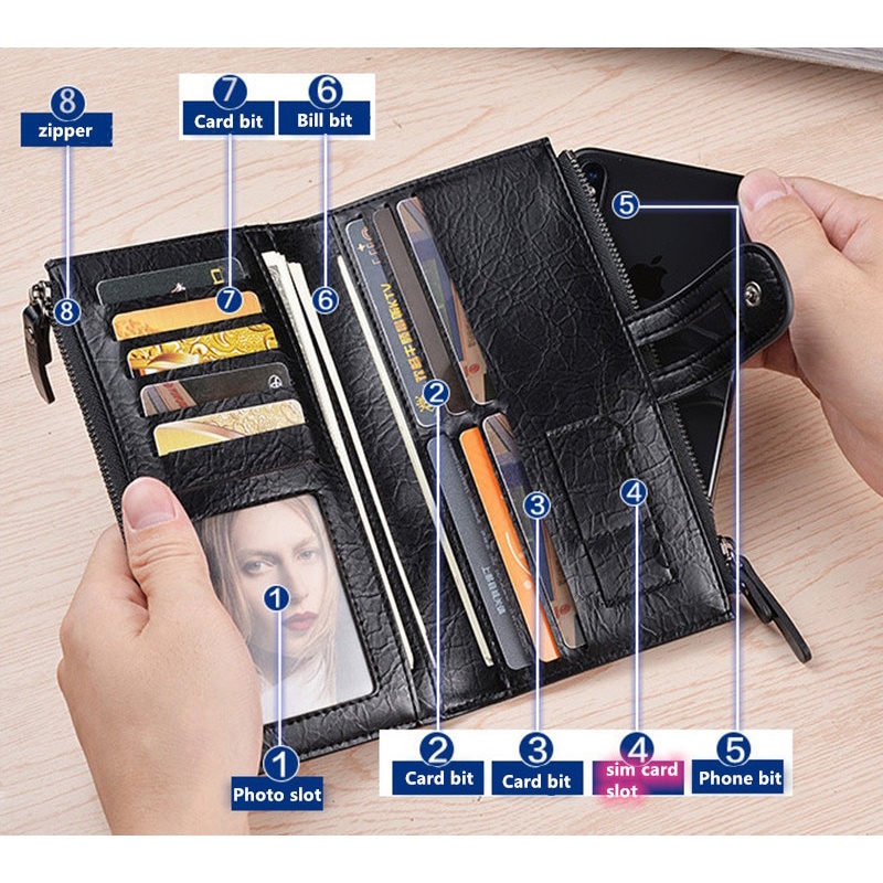 Dompet Panjang Wanita Kulit Elegant Exclusive Design Baru Memiliki lapisan Anti Maling RFID melindungi Kartu Magnetic DEABOLAR 100% Original Dompet Wanita Bahan Kulit asli sapi keren tempat Kartu Emoney ATM Wallet RFID