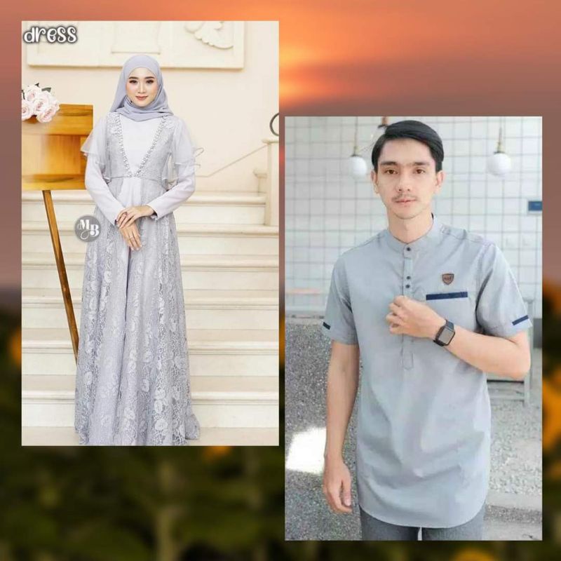 BAJU COUPLE GAMIS BROKAT BUSUI AURA GAUN PESTA DAN KEMEJA KURTA