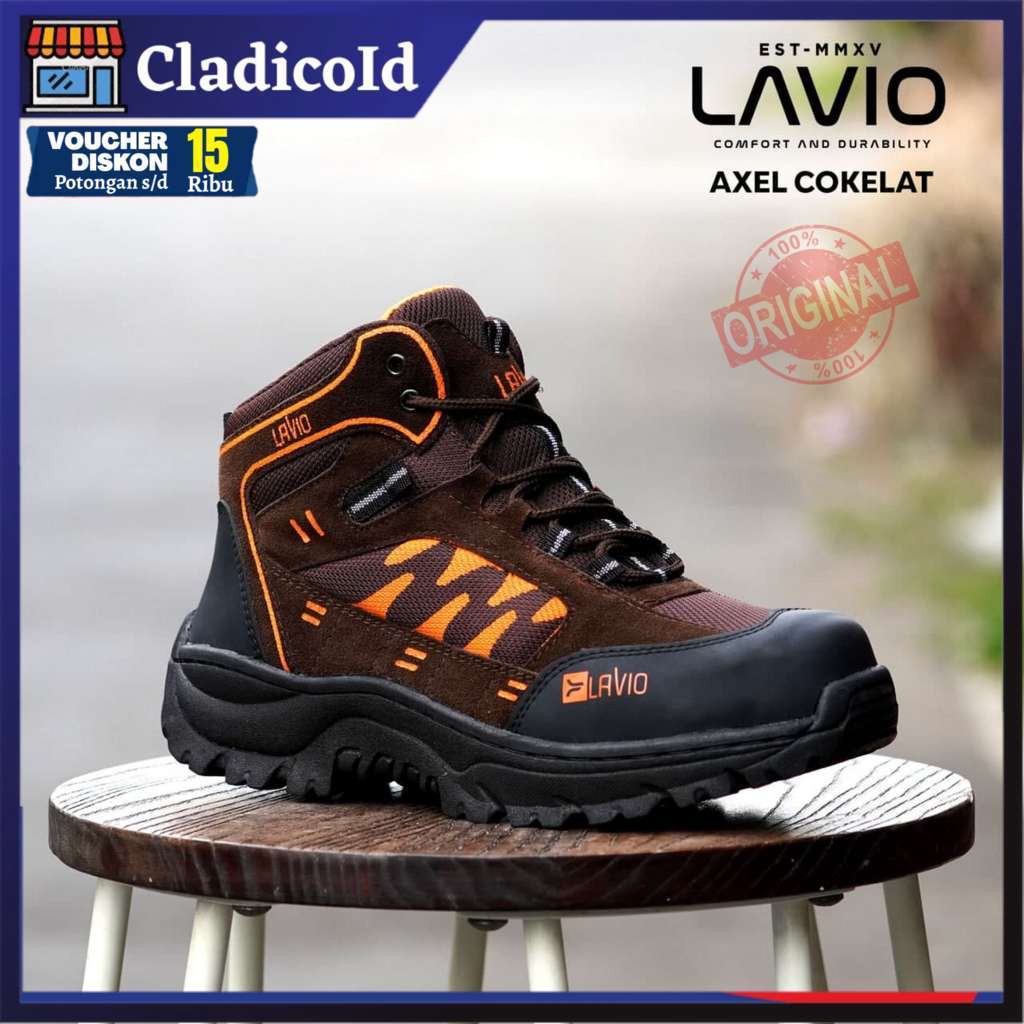 AXEL Lavio Sepatu Pria Safety Haiking Ujung Besi Sol Karet Anti Slip Tidak Licin Spatu Boots Gunung Hiking Kerja Proyek Pabrik Outdoor Lapangan sefty Shoes Boot