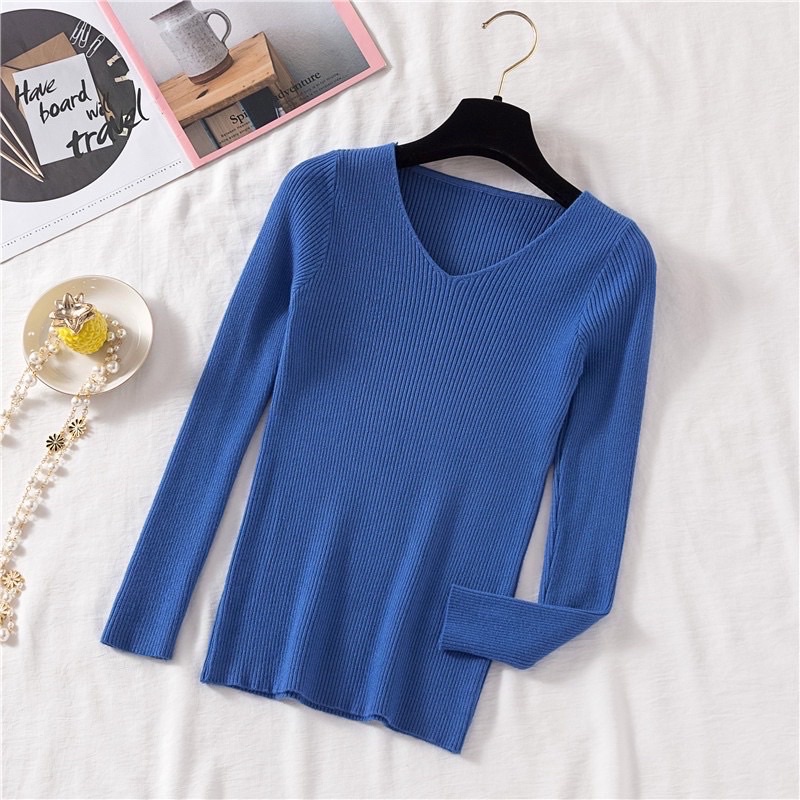 Atasan rajut wanita V-NECK catty //lengan panjang fashion korea style minimalis warna solid atasan knit t-shirt