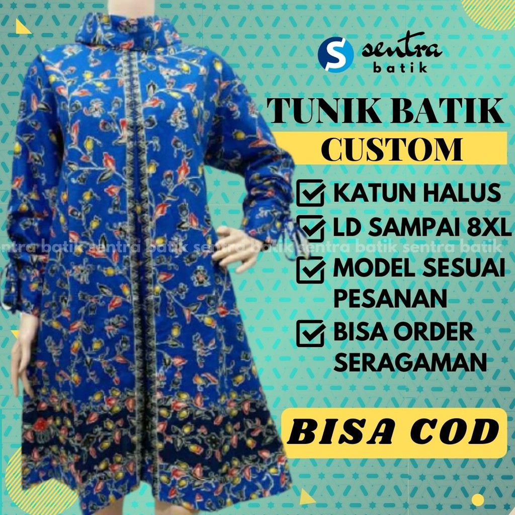 BAJU ATASAN BATIK TUNIK KERJA WANITA MODERN LENGAN PANJANG KATUN BERKWALITAS SIZE XS - JUMBO 8XL