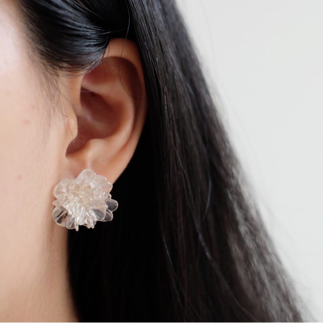 Ark.co - Peony earrings in clear &amp; small white anting bunga transparan putih elegan