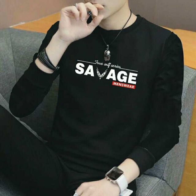 BAJU KAOS SAVAGE LENGAN PANJANG ATASAN PRIA FASHION COWOK KEKINIAN