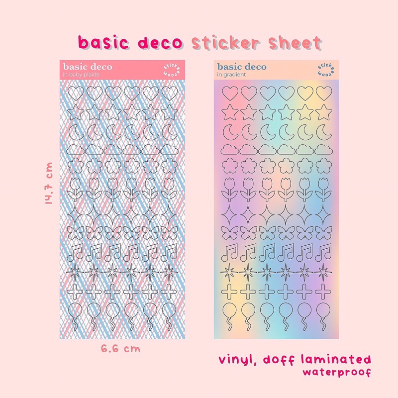 

basic deco sticker set / stiker sheet for jounaling, polcos, decoration, etc