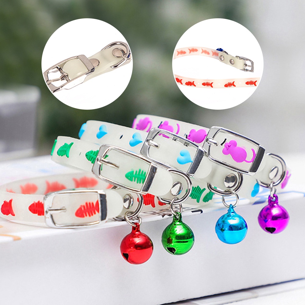 【TK】Adjustable Pet Glowing Collar With Bell Buckle Neck Strap Puppy Luminous Collar Cute Dog Cat Collar Glow At Night Pet Supplies