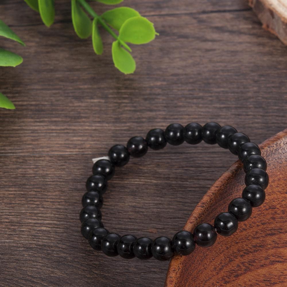  Gelang  Simple Elastis dengan Manik Manik Bulat Warna Hitam  