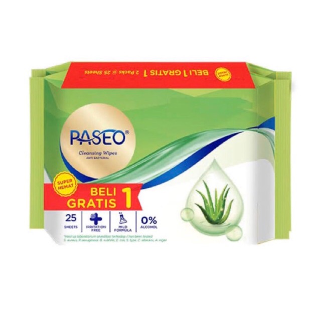 tisu paseo tissue basah wipes anti bacterial 25 sheets  buy 1 get 1 free 