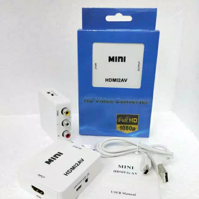 [COD] CONVERTER MINI BOX HDMI TO AV RCA ADAPTER + KABEL RCA TO RCA 1.5M / BISA DARI LAPTOP PS3 STB KE TV TABUNG