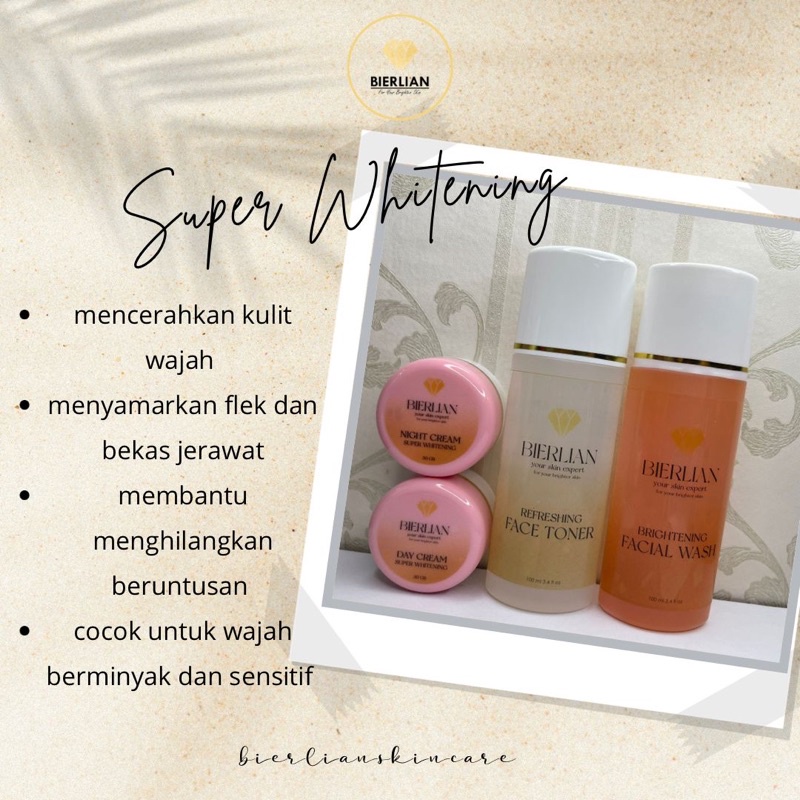 BIERLIAN SKINCARE CREAM WAJAH WHITE GLOW/SUPER WHITE/ACNE/FLEK [Free Pouch+Gift]-Super Whitening Glow