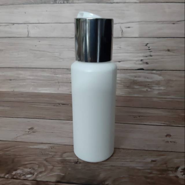 Botol HDPE 60 ml putih tutup prestop silver