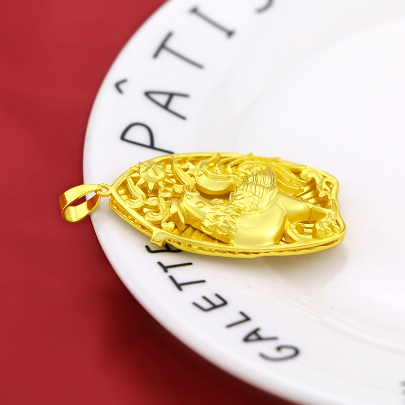 Kalung Liontin Water Drop Gold 916 Zodiak Cina Ayam Jago Untuk Pria Dan Wanita