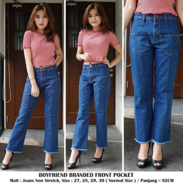 Ets_group Boyfriend Pocket Boykot Jeans Tebal / Celana BF Saku Depan Wanita