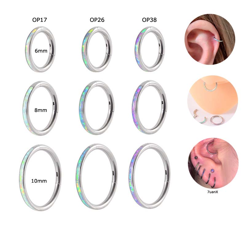 1pc Anting Tindik Hidung / Tubuh Bahan Titanium Steel G23 Dengan Opal Hoop Rook Helix Lobe Pinna 6 / 8 / 10mm