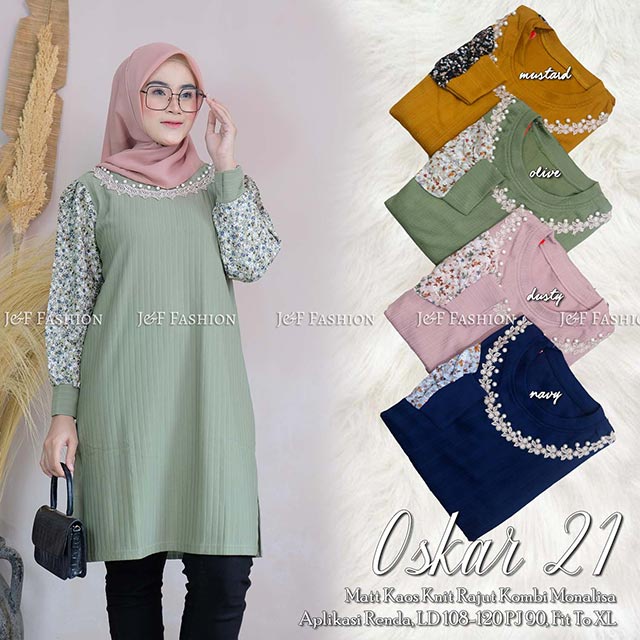 [TERLARIS] Tunik Muslimah Modern Oskar 21 Murah Atasan Wanita Baju Busana Muslim Kaos Rajut Baju Rem