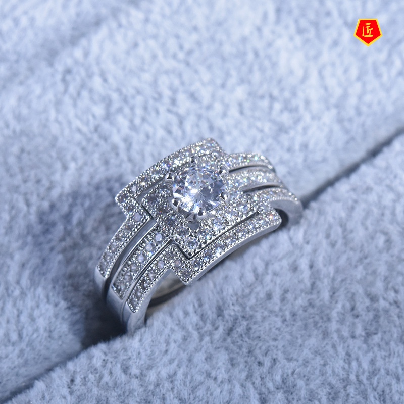 [Ready Stock]Creative Shining Luxury Full Diamond Three Ring Set