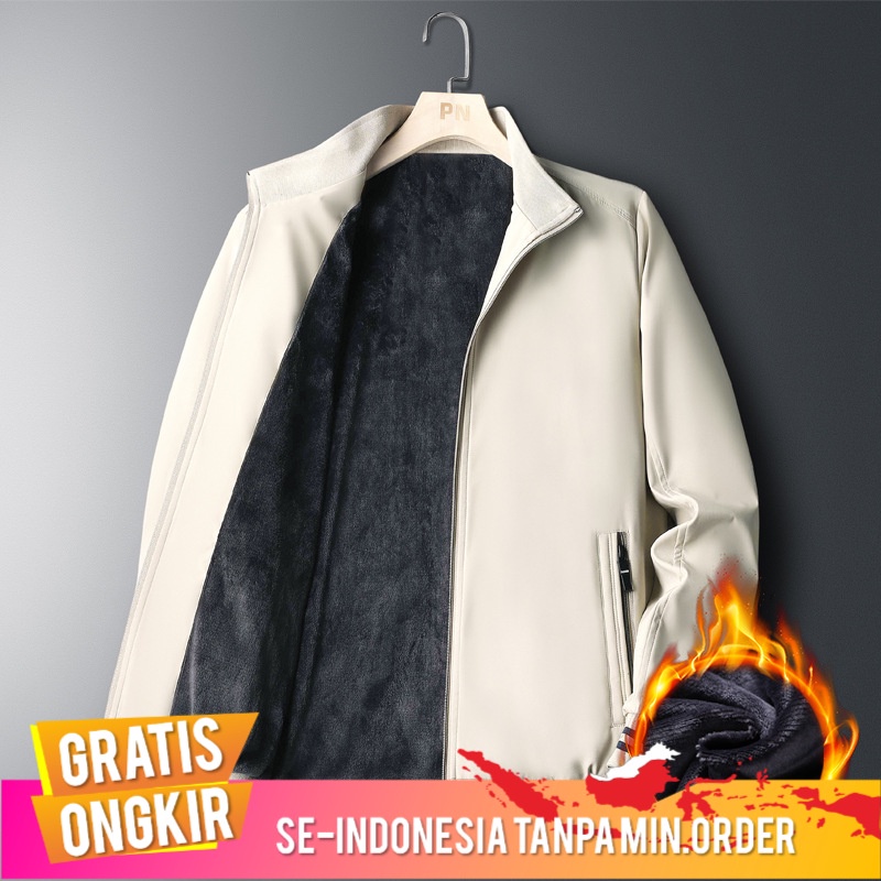 Jaket Pria Middle-Aged Pria Kasual Jaket Mantel Kasual Lengan Panjang Cargan Fleece Berlapis  Mantel