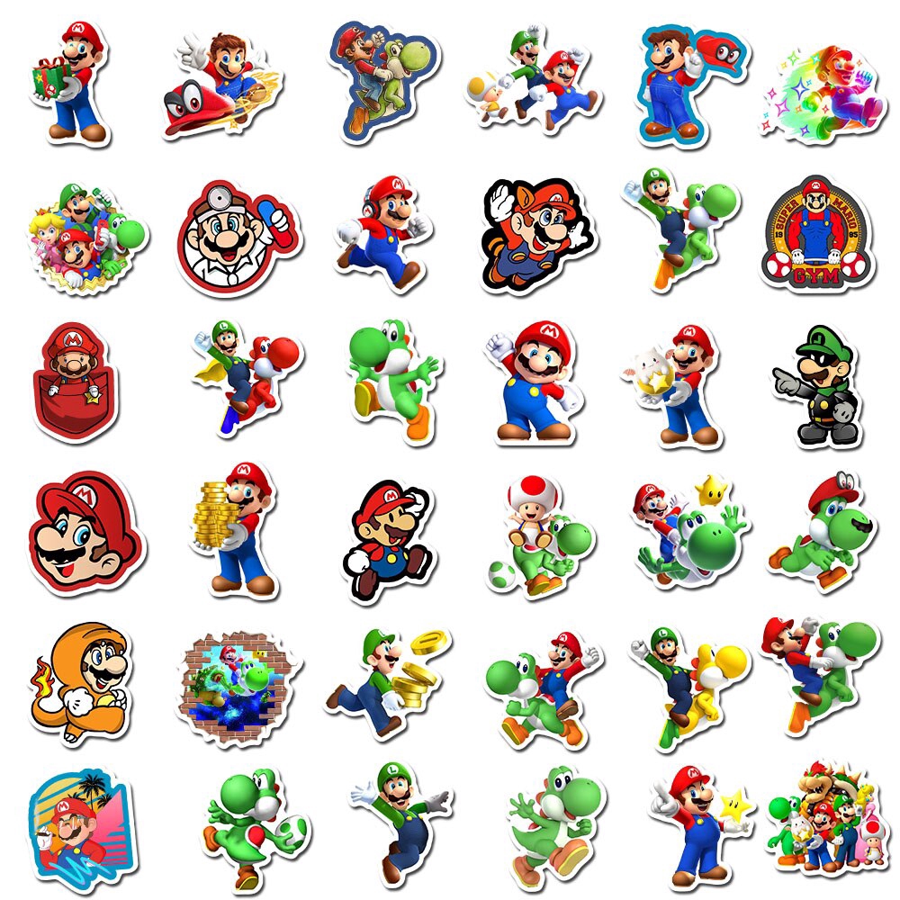 50/100 PCS Cartoon Super Mario Stickers For Chidren Kids Toy Waterproof Sticker to DIY Laptop Bicycle Helmet Car Decals