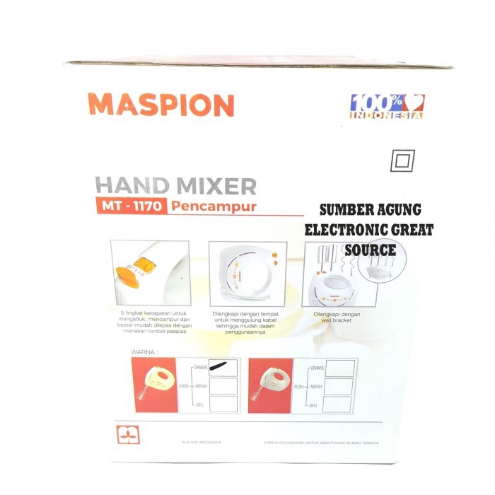 Maspion MT1170 Hand Mixer Mikser Tangan Pencampur Adonan Kue 200W