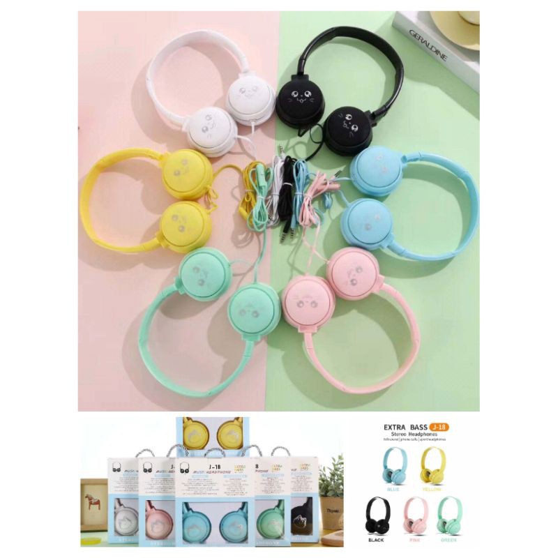 Headphone/Headset Cat Macaron J18 GAMING + MIC (bisa telpon, music, online)