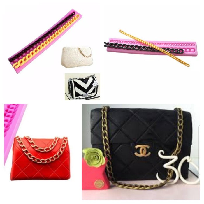 2 bentuk cetakan fondant rantai tali tas sepatu dekorasi kue ultah