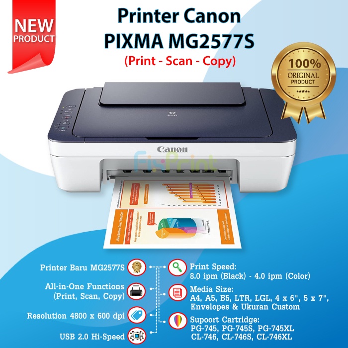 PRINTER CANON PIXMA MG2570S / PRINTER ALL IN ONE MG 2570 S RESMI Varian MG2577s Putih MG2570s Hitam (print, scan, copy) All in One Multifungsi 3 in 1