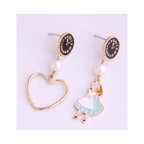 LRC Anting Tusuk Fashion Asymmetrical Oil Drop Pearl Princess Alloy Earrings A61281