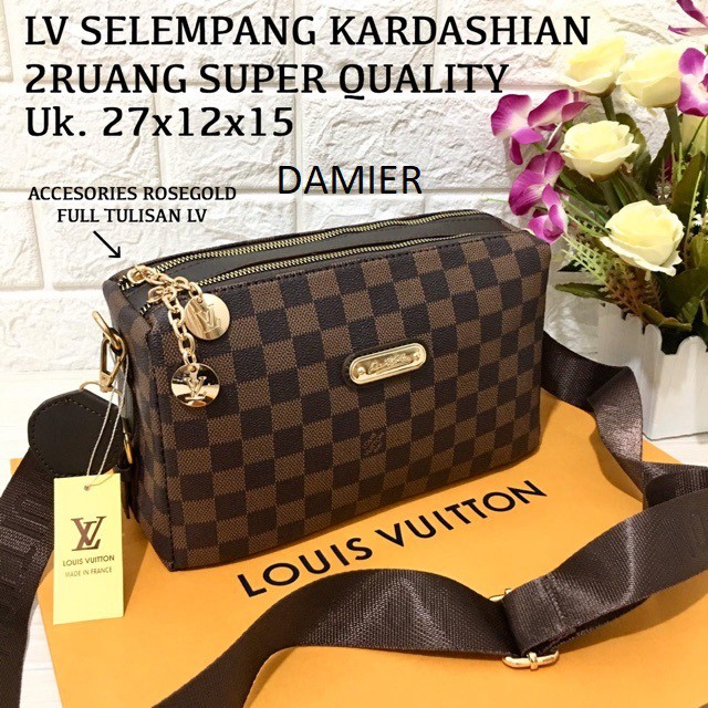 GROSIR 99 JAKARTA - TAS WANITA LV SELEMPANG KARDASHIAN DEWI 2 RUANG SUPER QUALITY - damier catur