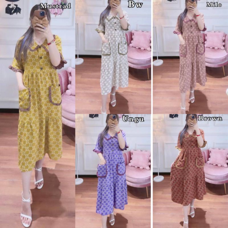 O New Dress Gucci Rayon Premium Daster Busui Daster Aksen Saku Daster