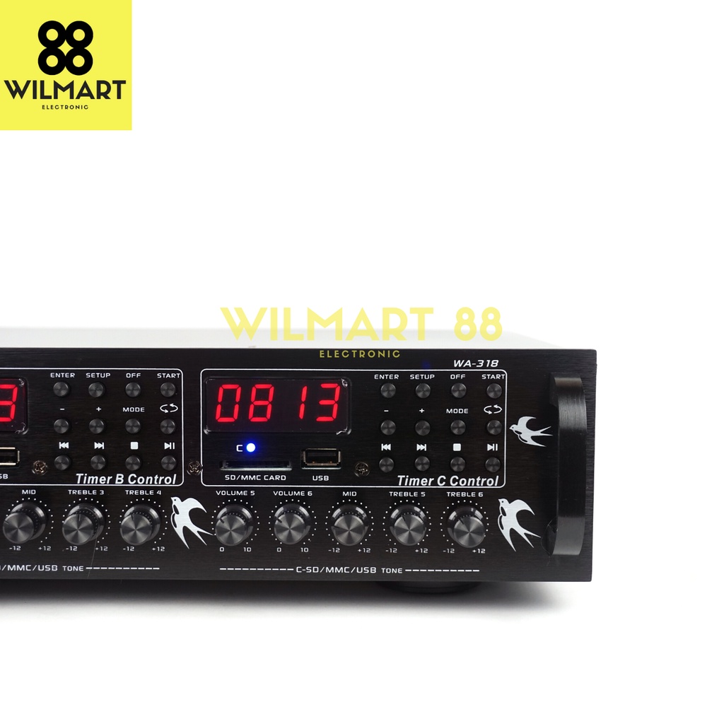 Ampli Walet BlackSpider WA-318 | Amplifier Walet BS WA - 318 | 6 Channel 3 Player | High Quality Original | MP3 | USB / SD |