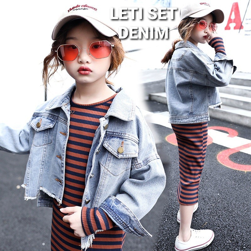 LETI SET DENIM / BAJU SETELAN JEANS ANAK PEREMPUAN KOREA IMPOR REMAJA