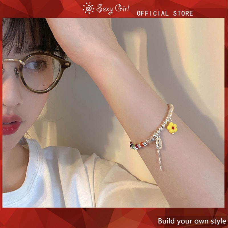 Gelang Manik-Manik Kristal Bentuk Bunga Warna-Warni Untuk Wanita