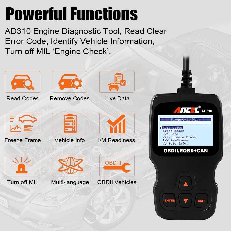 Ancel AD310 OBD2 Automotive Car Diagnostic Scanner-Hitam